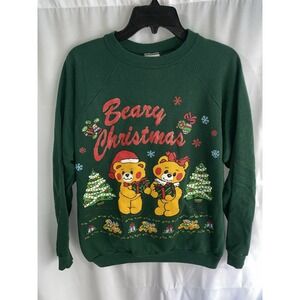 Vintage Beary Christmas Bears Raglan Sweatshirt Large Xmas Tree Holiday
